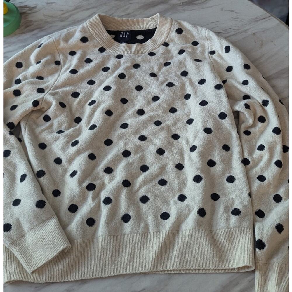 GAP Cream Crewneck Sweater with Black Polka Dots. Size M. #E20 - Picture 2 of 4